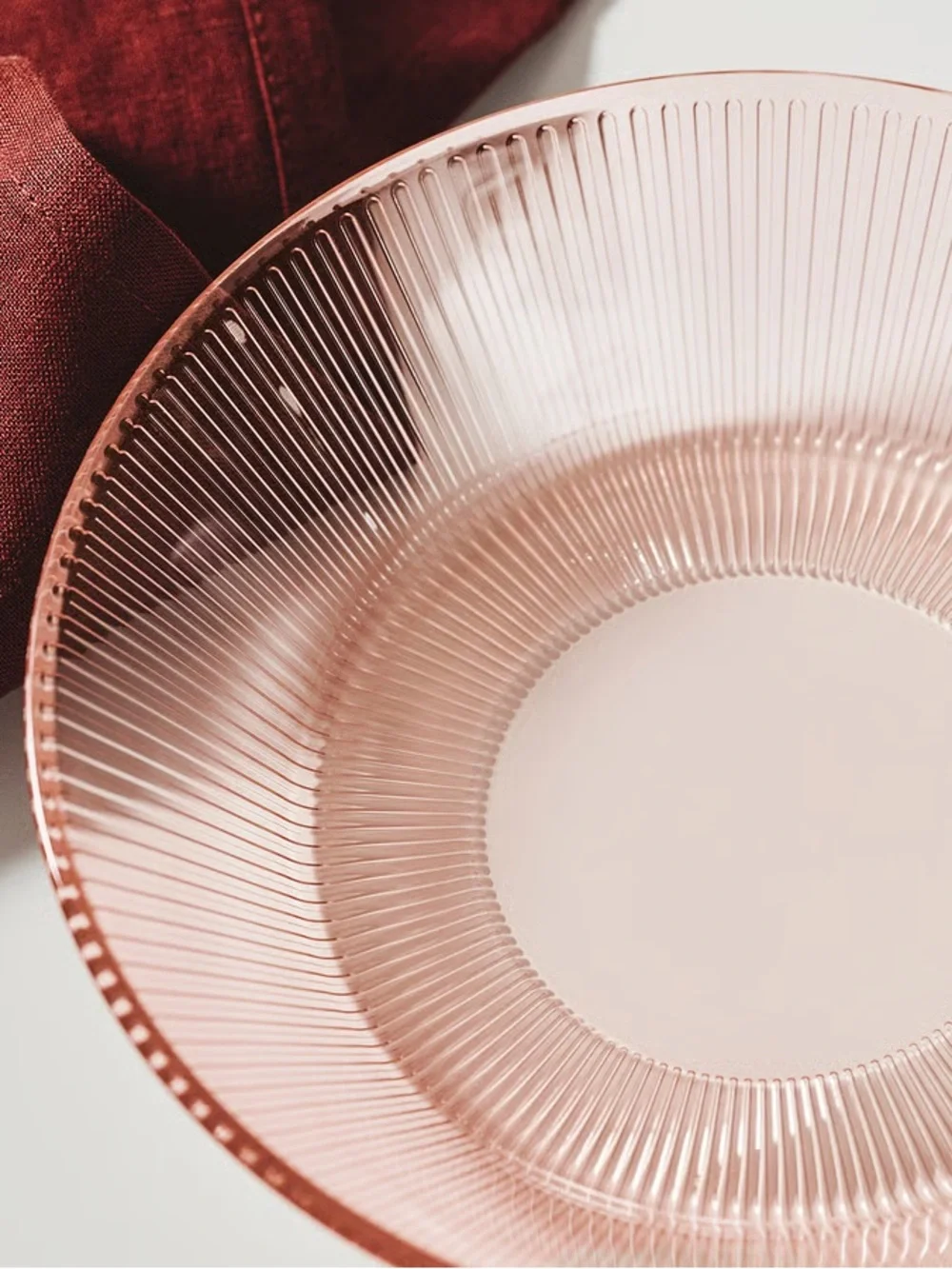 Set of Four Pink Stripe Deep Plates/Bowls